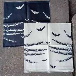 Set Of 2 Spooky Bats Skeleton Hands Pillowcase